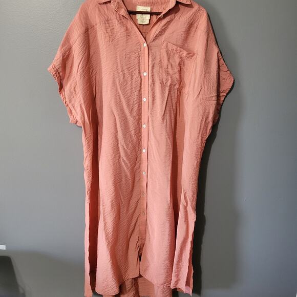 Free People Dresses & Skirts - FREE PEOPLE Maxi Dress Small Oversized Boxy Lagenlook Short Sleeve Button Up
